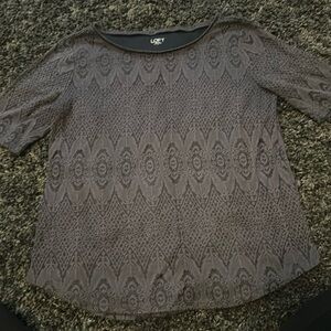 Loft Gray Faux Lace Pattern Top - Size Large